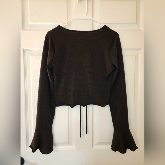 Grey Bandit Black Long Sleeve Runched Top - Picture 2 of 5